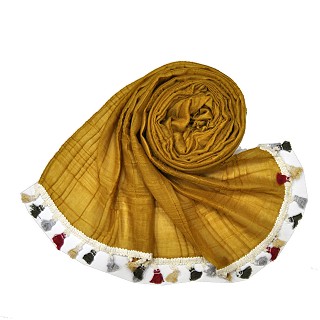 Designer Party Wear Striped Liner Stole With Colorful Fringe's - Yellow